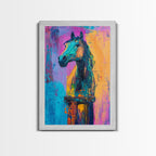Colorful Horse, whimsical art, horse wall art, vibrant painting, pink abstract art, geometric wall art, boho art, Canvas Print