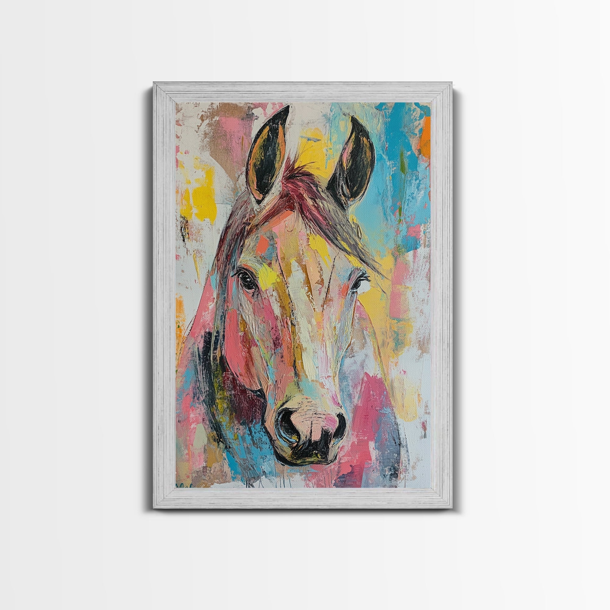 Abstract Horse Painting, pink orange wall art, vintage horse art, colorful decor, farmhouse art, canvas print, gift idea for her