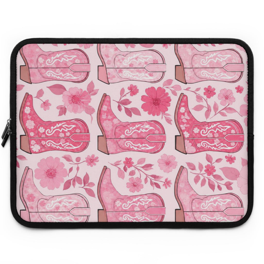 Pink Cowboy Boot Laptop Sleeve | Western Floral Tech Cover for Women