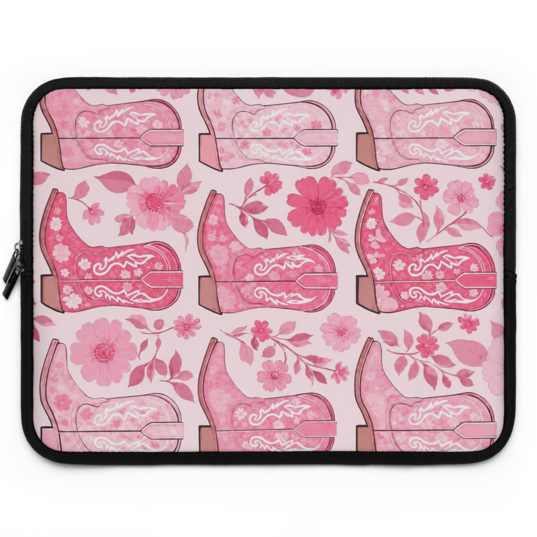 Pink Cowboy Boot Laptop Sleeve | Western Floral Tech Cover for Women