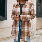 Women's Loose Casual Lapel Plaid Shirt Jacket