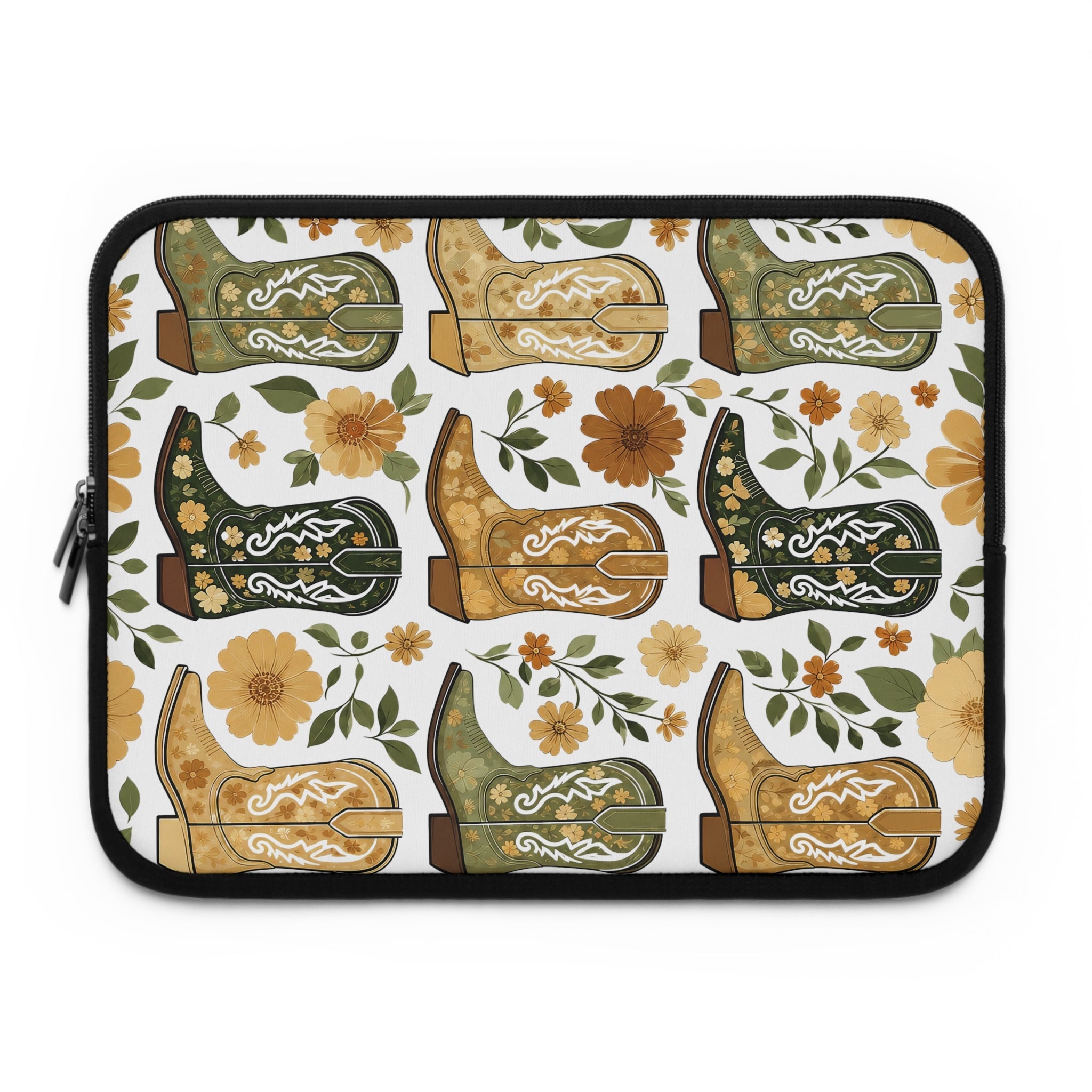 Vintage Cowboy Boot Laptop Sleeve | Golden Western Floral Tech Cover