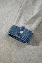 Gray Denim Collar Patchwork Long Sleeve Pullover Top