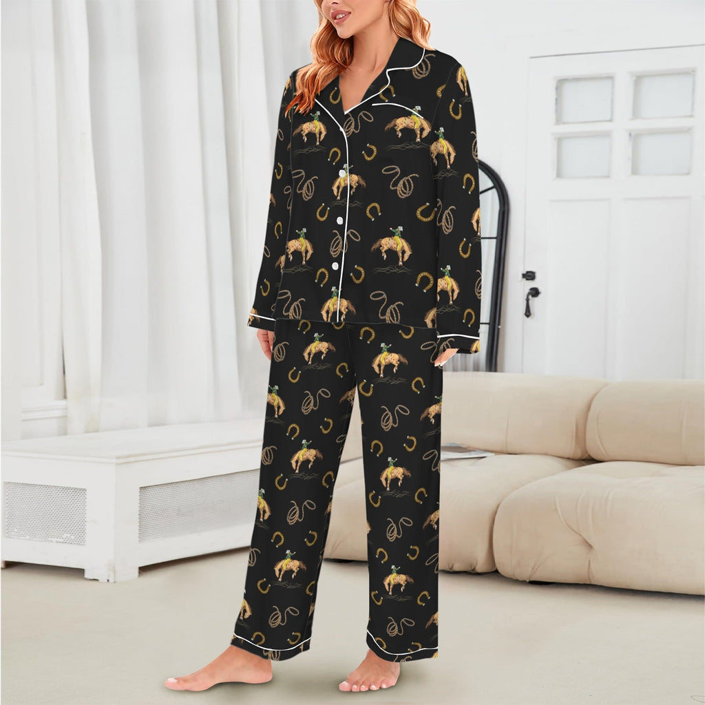 Baha Ranch All Cowboy Western Satin Long Pajamas