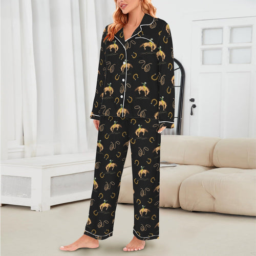Baha Ranch All Cowboy Western Satin Long Pajamas