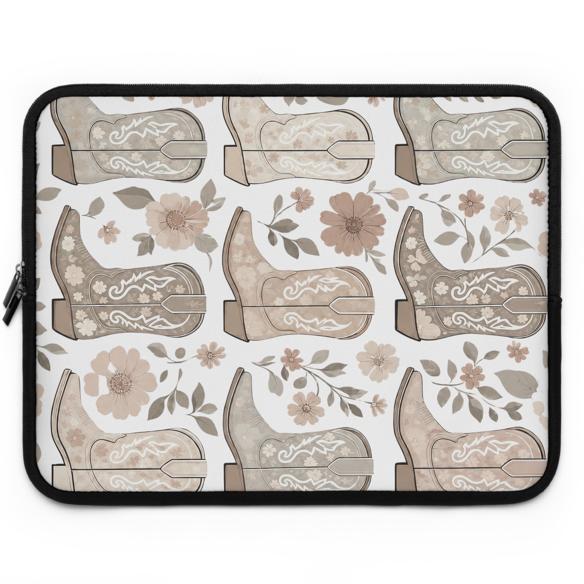 Neutral Cowboy Boot Laptop Sleeve | Tan Western Floral Tech Cover