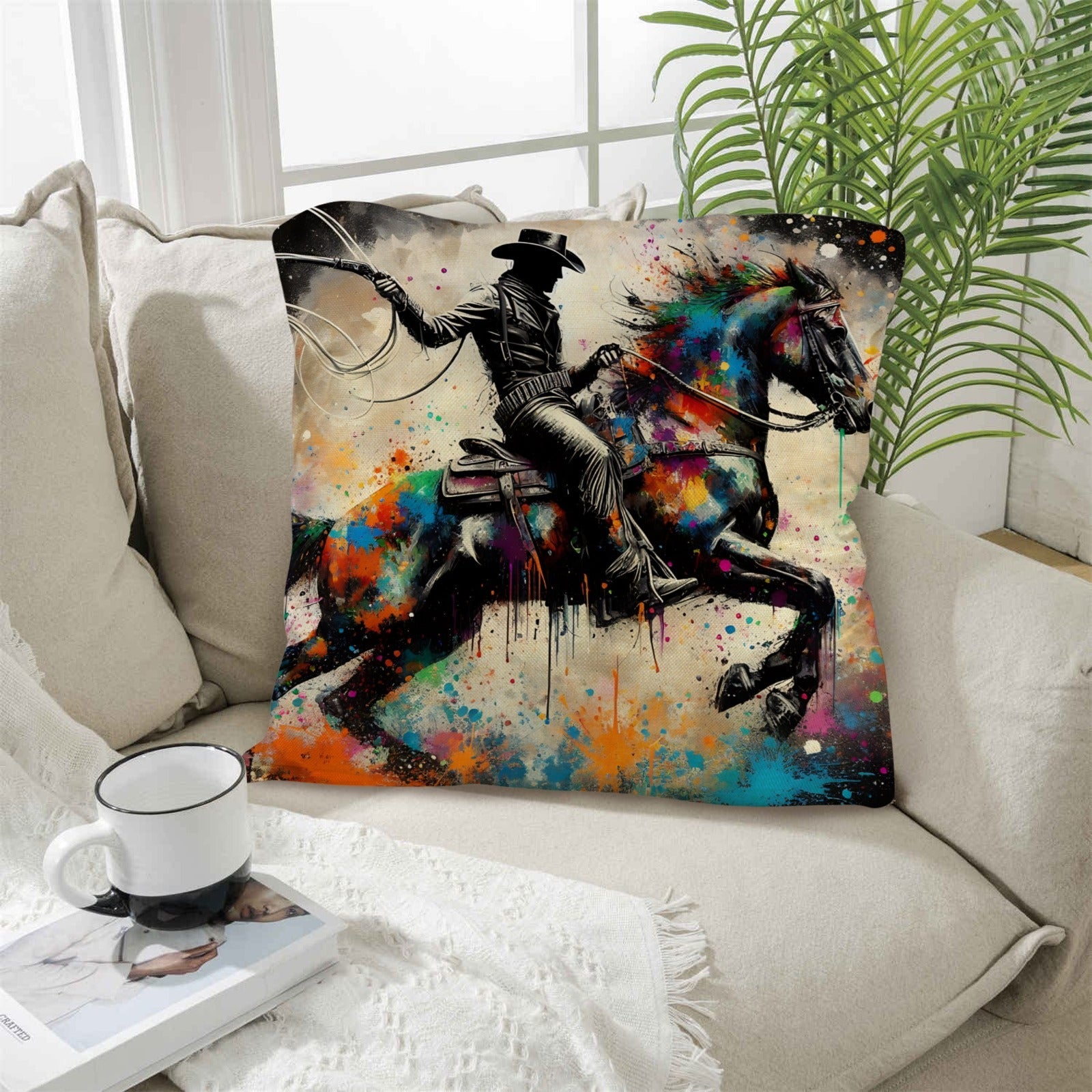Baha Ranch Painted Cowboy Throw Pillow Case Made in America