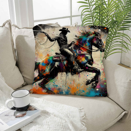 Baha Ranch Painted Cowboy Throw Pillow Case Made in America