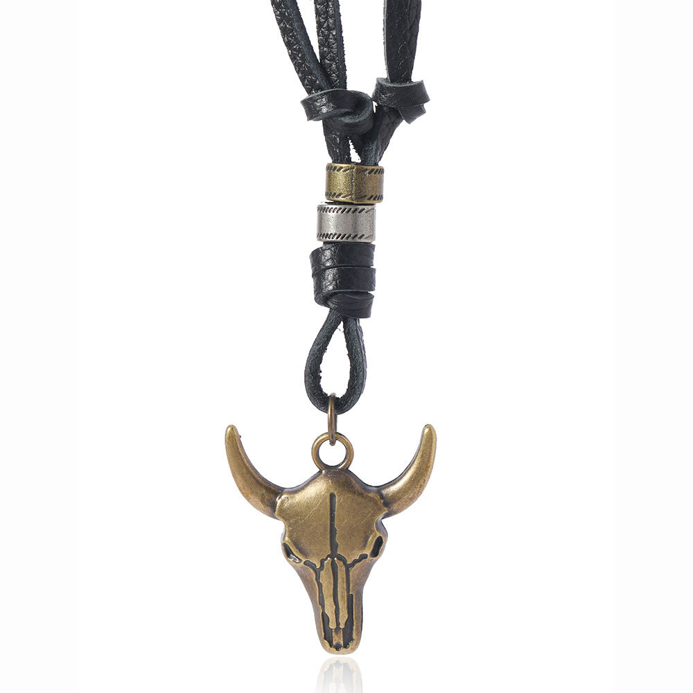 Simple Versatile Ethnic-style Vintage Cow-head Leather Necklace