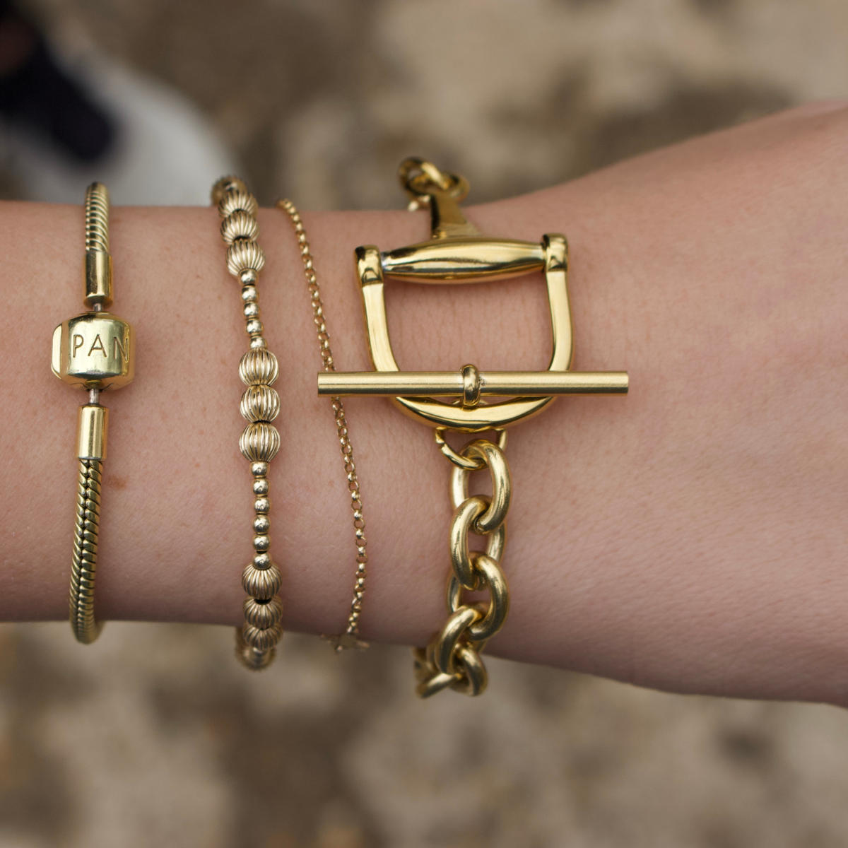 Equestrian Horse Bit Toggle Bracelet 18K Gold Non Tarnish
