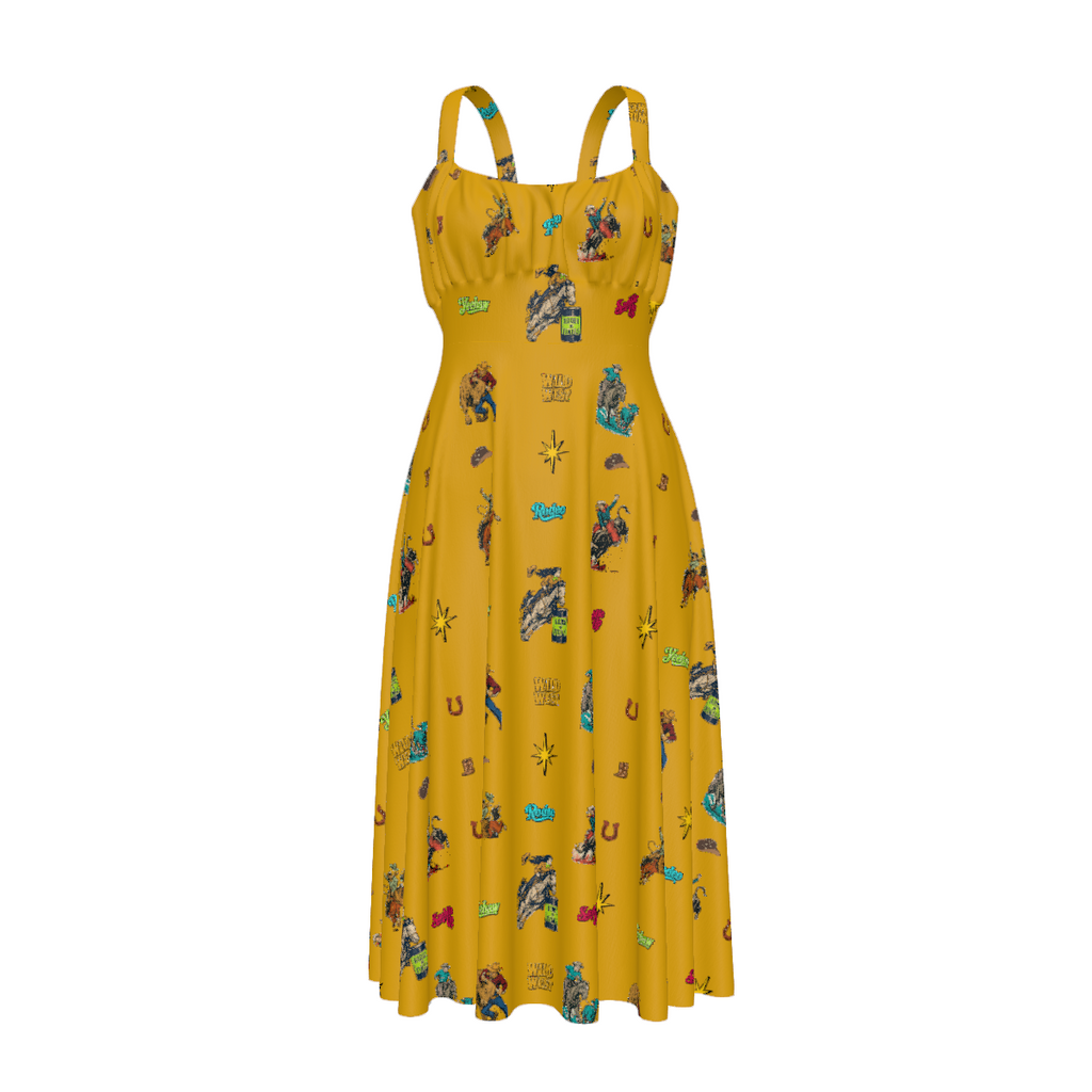 Baha Ranch The Last Roundup Western Rodeo Prairie Dress in Mustard
