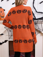 Halloween Pumpkin Open Front Knit Cardigan