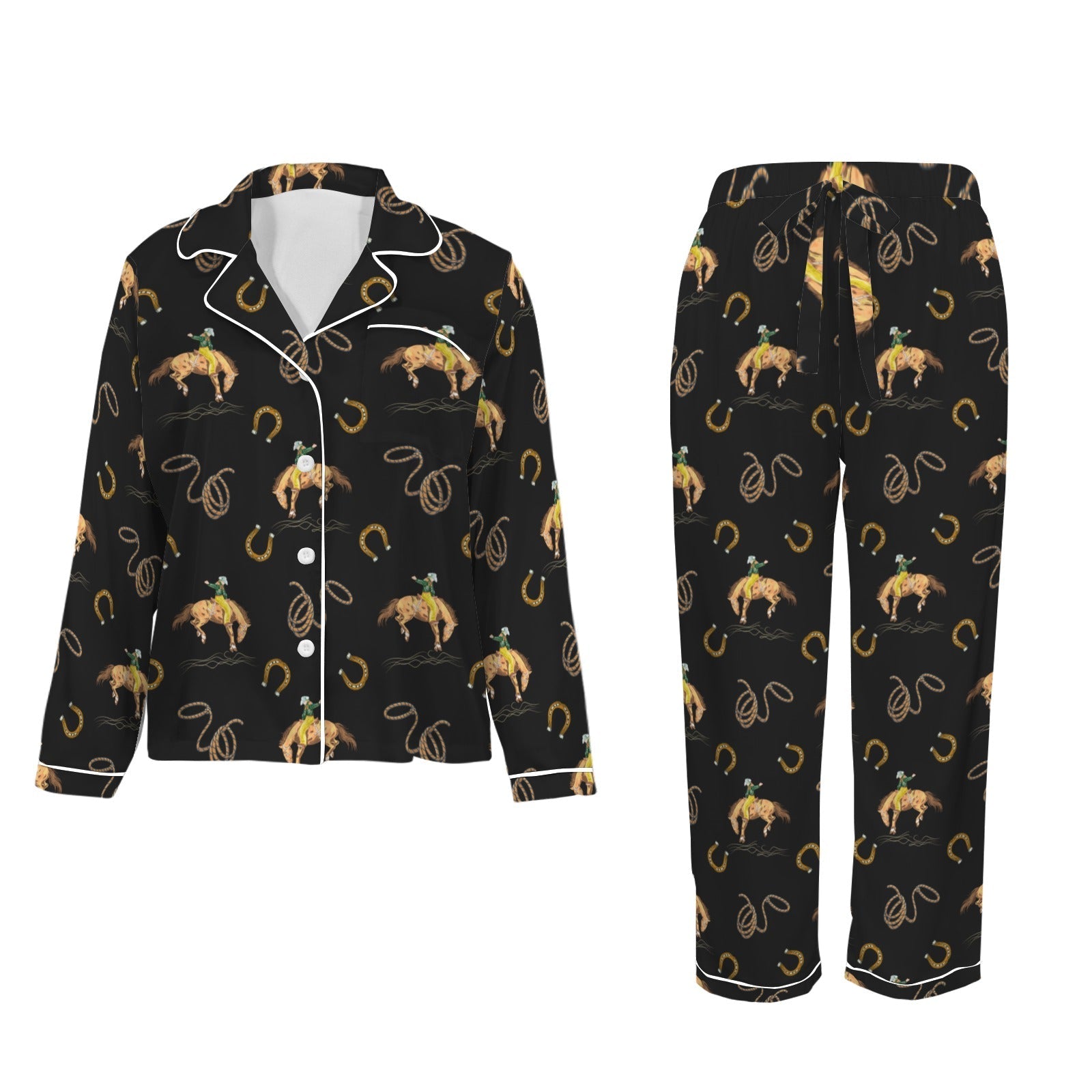 Baha Ranch All Cowboy Western Satin Long Pajamas