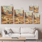 Cowboy in Southwestern Desert Landscape - Framed Canvas Print, Western Wall Art, Desert Scene Art, Cactus Decor for Living Room