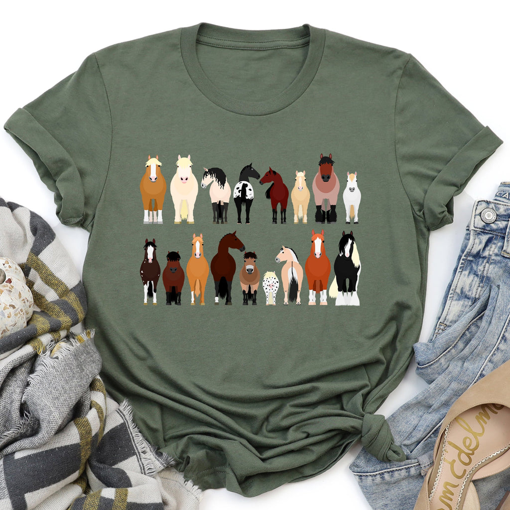 Horse Lovers Farm Animal Illustration Breeds Collection Artwork For Horse Lovers Fans Graphic Tee