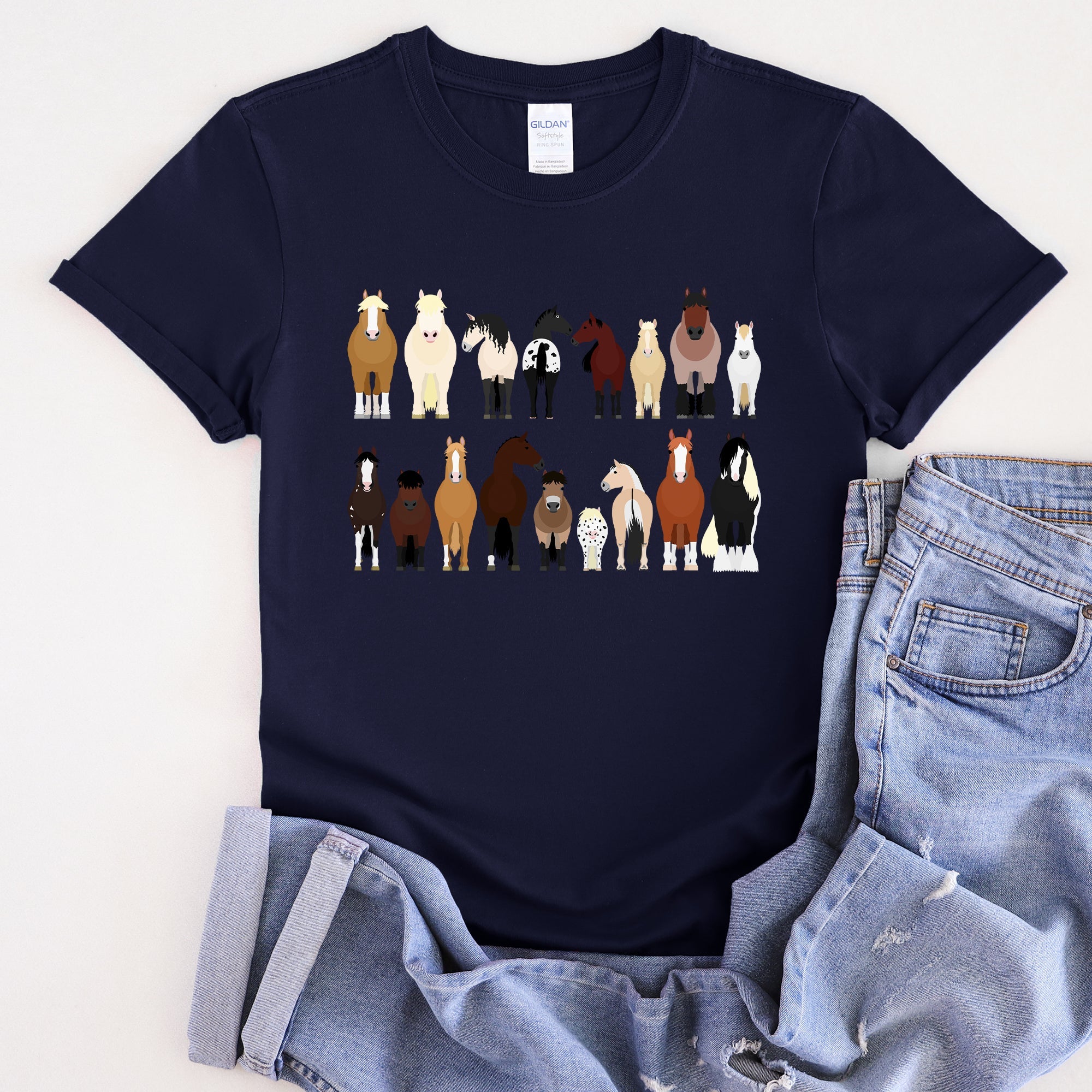 Horse Lovers Farm Animal Illustration Breeds Collection Artwork For Horse Lovers Fans Graphic Tee