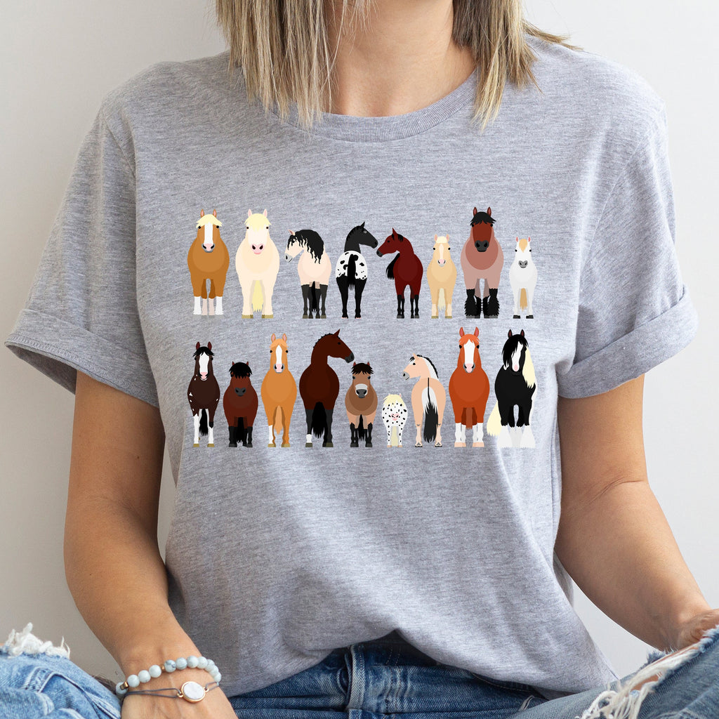 Horse Lovers Farm Animal Illustration Breeds Collection Artwork For Horse Lovers Fans Graphic Tee