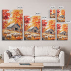 The Sheep Farm In Fall Framed Canvas Print, Farmhouse Decor, Boho Painting Wall Art
