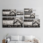 Monochrome Horse, Equestrian Wall Art, Canvas Print, Rustic Black and White Painting, Farmhouse Wall Decor, Western Wall Art