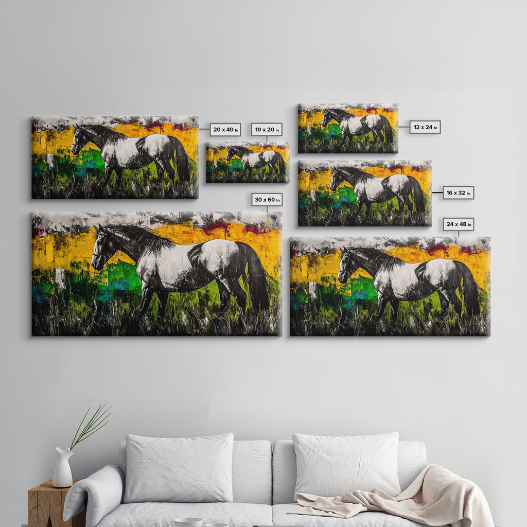 Horse Art, Western Wall Decor, Rustic Canvas Print, Farmhouse Artwork, Equestrian Art, Black and White Painting, Living Room Wall Art