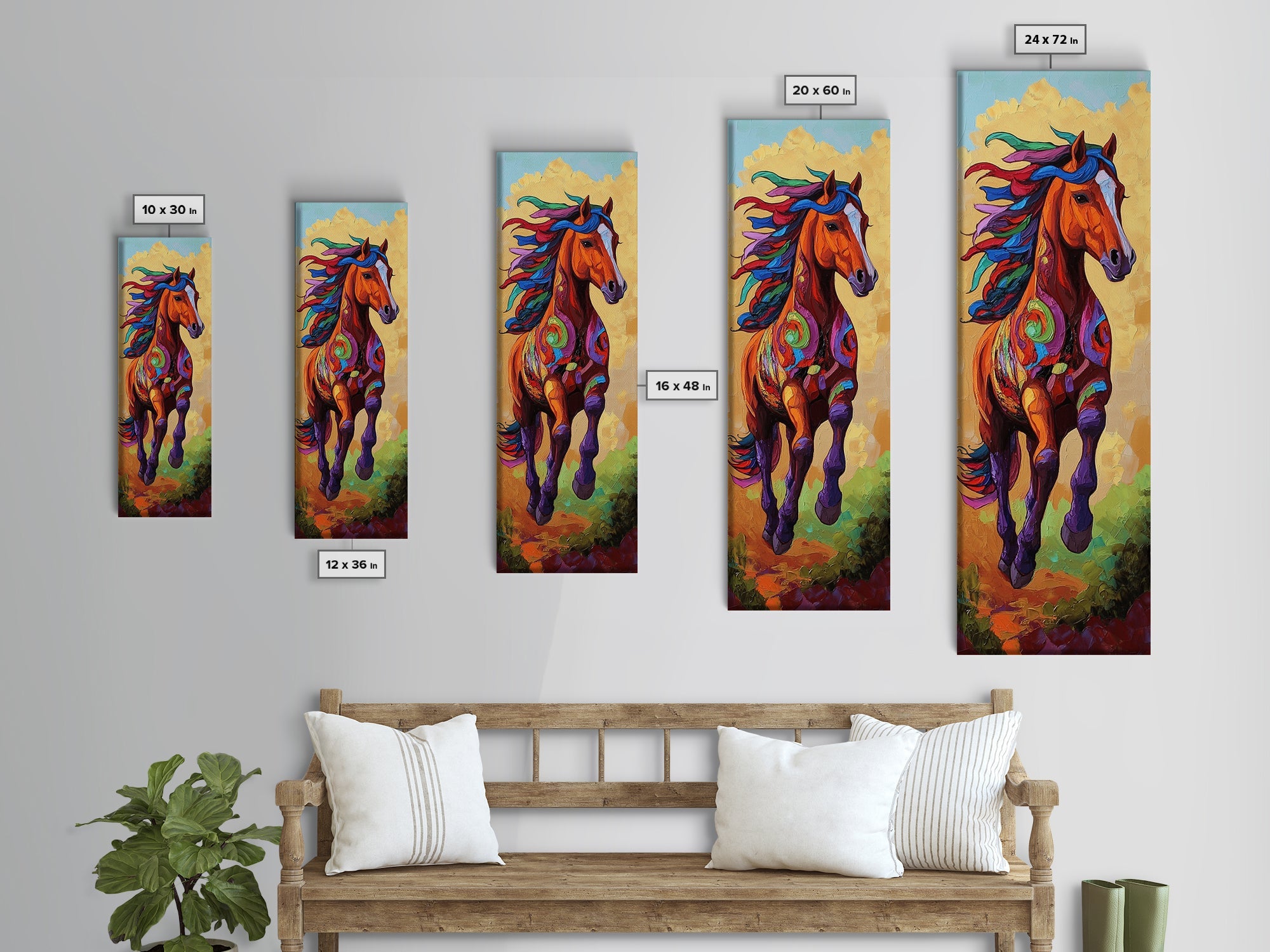 Horse Running, Abstract, Wild, Framed Canvas Print, Western Wall Art, Colorful Animal Decor, Rustic Living Room Art, Bold Horse Painting