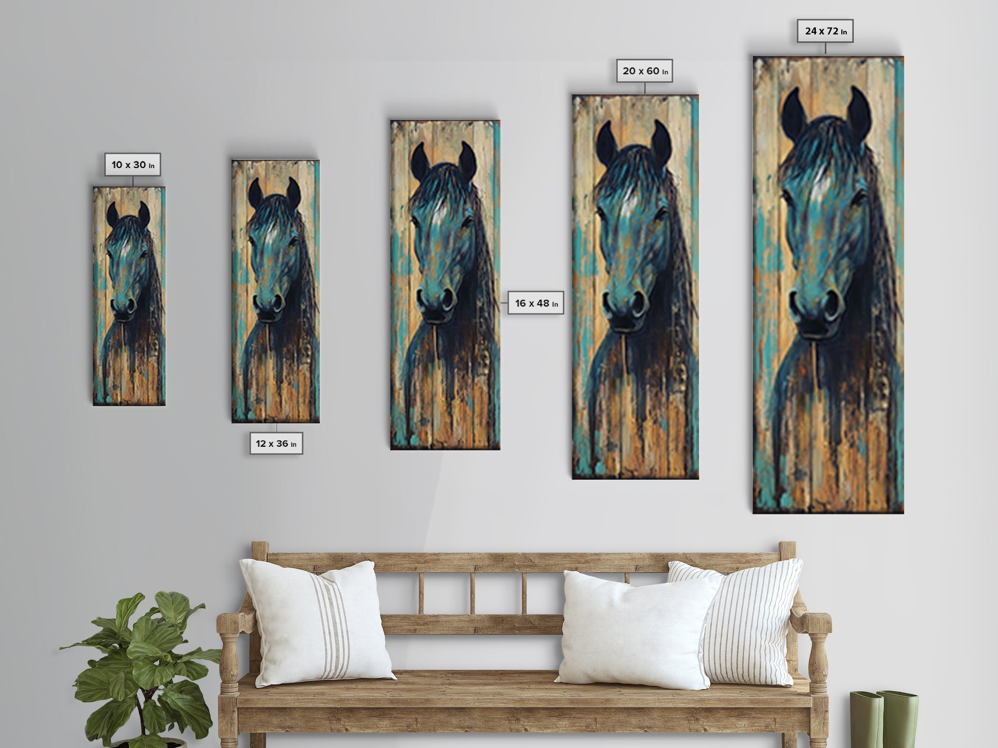Rustic Blue Horse Painting Canvas Print Farmhouse Wall Art Vintage Horse Art Moody Art Living Room Art Southwest Wall Art