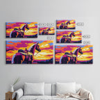 Saddled horse, sunset view, western ranch, cowboy aesthetic, rustic decor, farmhouse painting, moody art, canvas print