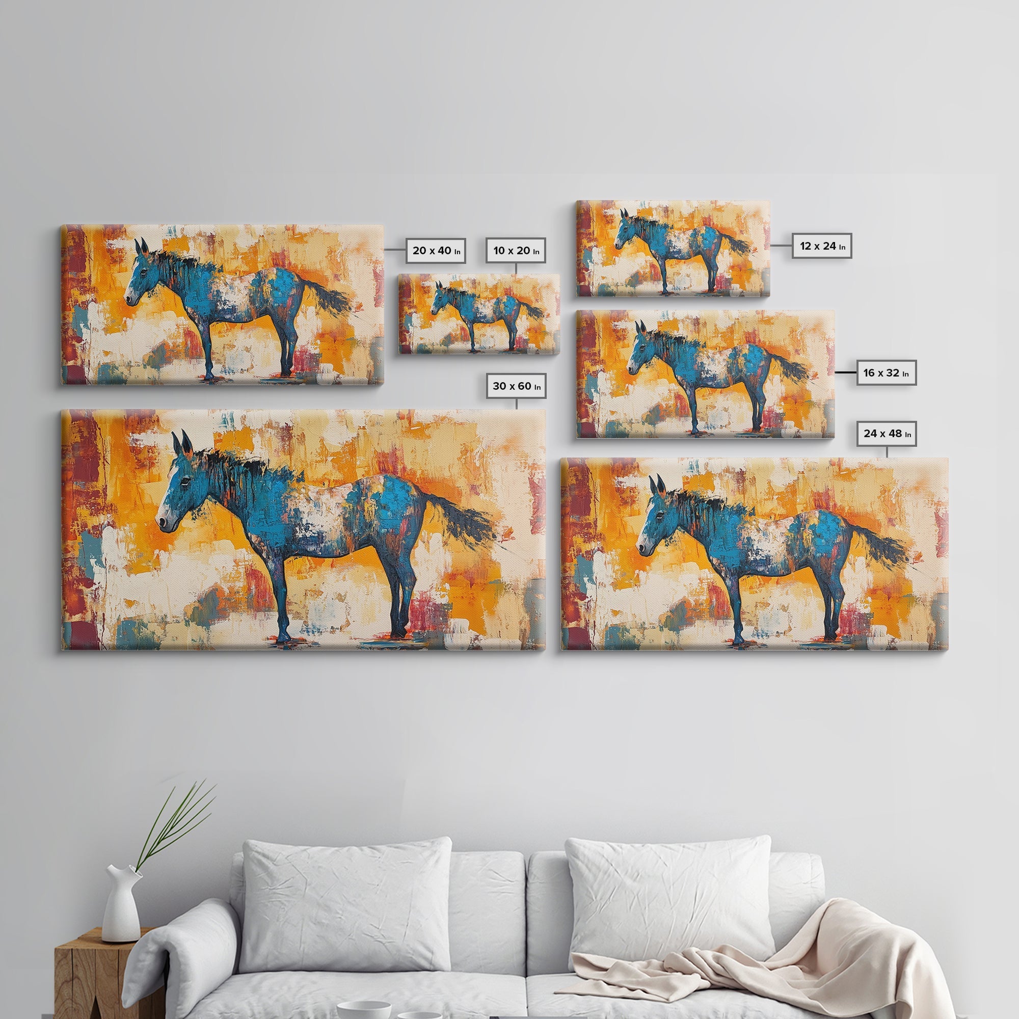 Abstract Horse Art, vintage horse art, rustic decor, equestrian wall art, western painting, original painting, horse wall art, framed canvas print