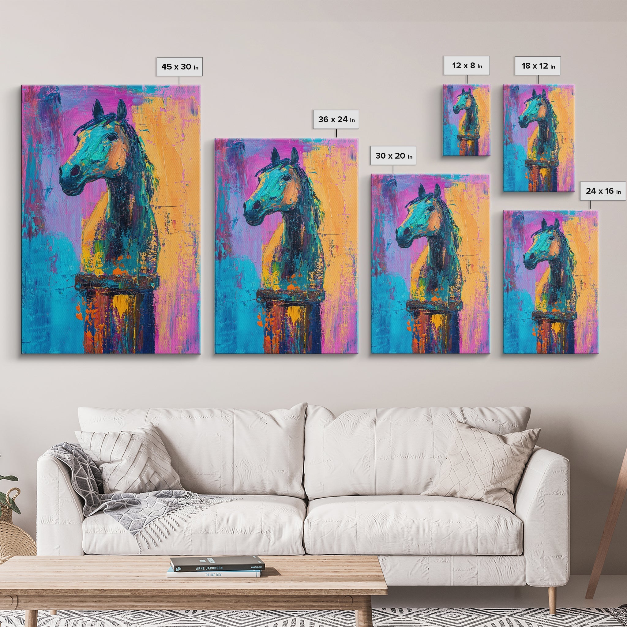 Colorful Horse, whimsical art, horse wall art, vibrant painting, pink abstract art, geometric wall art, boho art, Canvas Print
