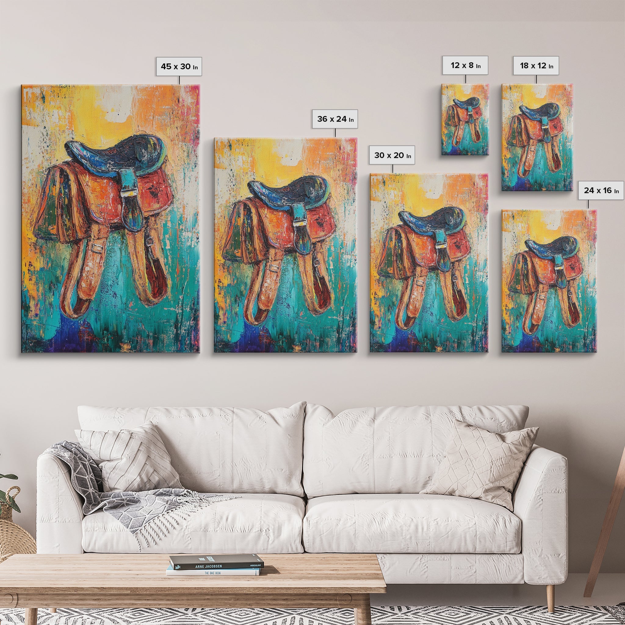 Textured saddle, cowboy decor, rustic wall art, vintage horse art, framed canvas print, western wall art, boho art, farmhouse art