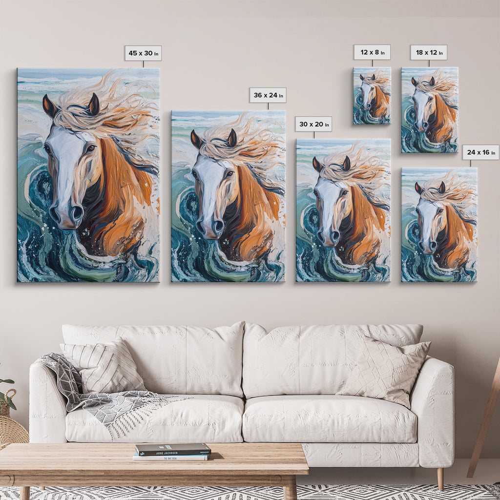 Wild Horse Painting, Coastal Horse Art, Nautical Wall Art, Rustic Wall Art, Boho Art, Canvas Print, Farmhouse Art, Gift Idea