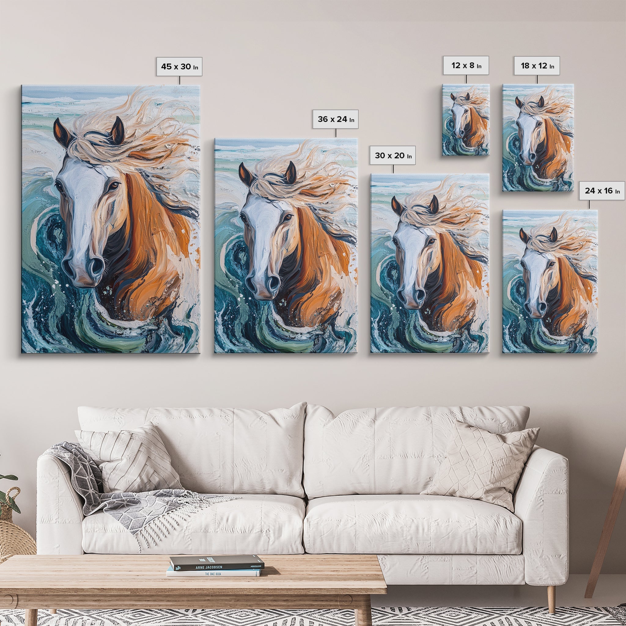 Wild Horse Painting, Coastal Horse Art, Nautical Wall Art, Rustic Wall Art, Boho Art, Canvas Print, Farmhouse Art, Gift Idea