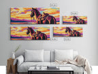 Sunset Horse Painting, southwest wall art, mountain painting, rustic western decor, cowboy wall art, framed canvas print, extra wide art