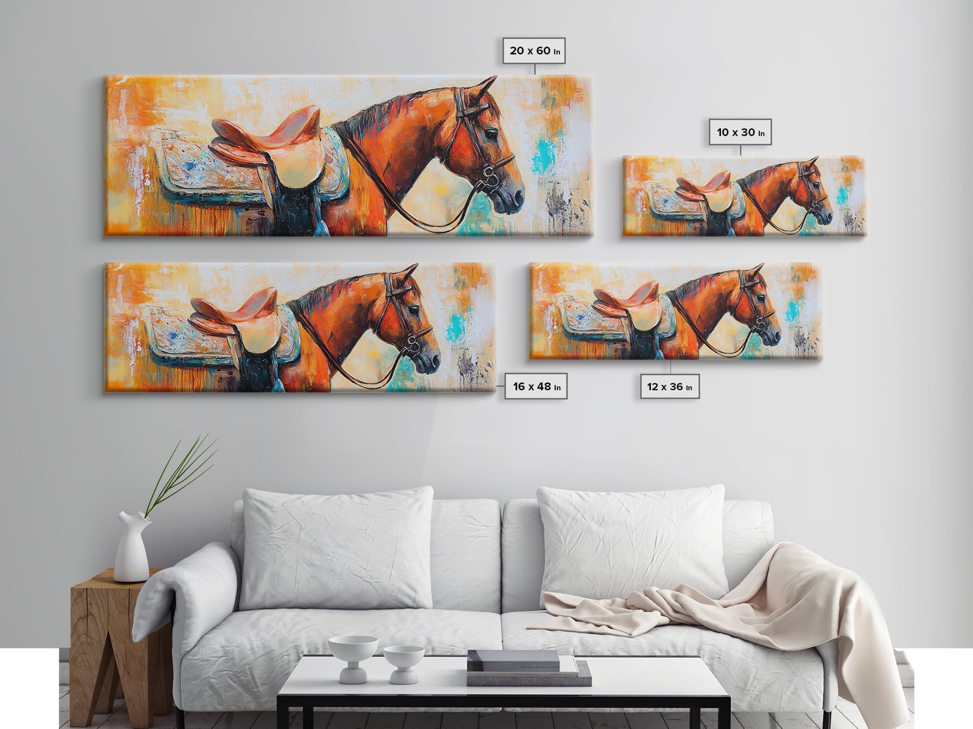 Saddled Horse, vintage horse art, rustic decor, cowboy painting, moody art, farmhouse art, western wall art, framed canvas print