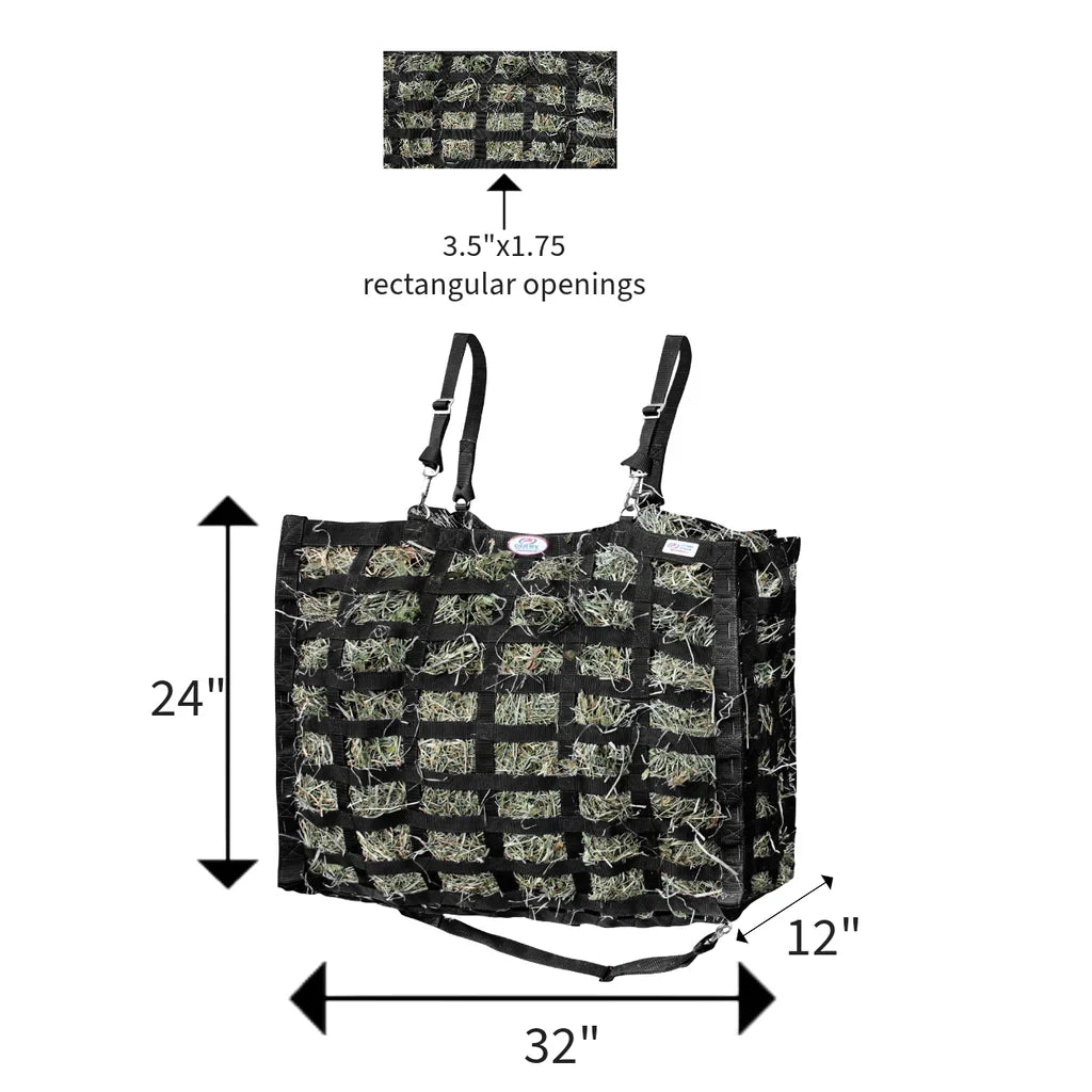 Superior Large 4-Sided Slow Feeder Horse Hay Bag – 1.75" x 3.5" Horse Mouth Openings – Balanced Feeding | Patented Design – 1-Year Warranty
