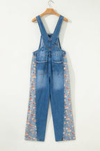 Floral Patchwork Bib Wide Leg Denim Overalls