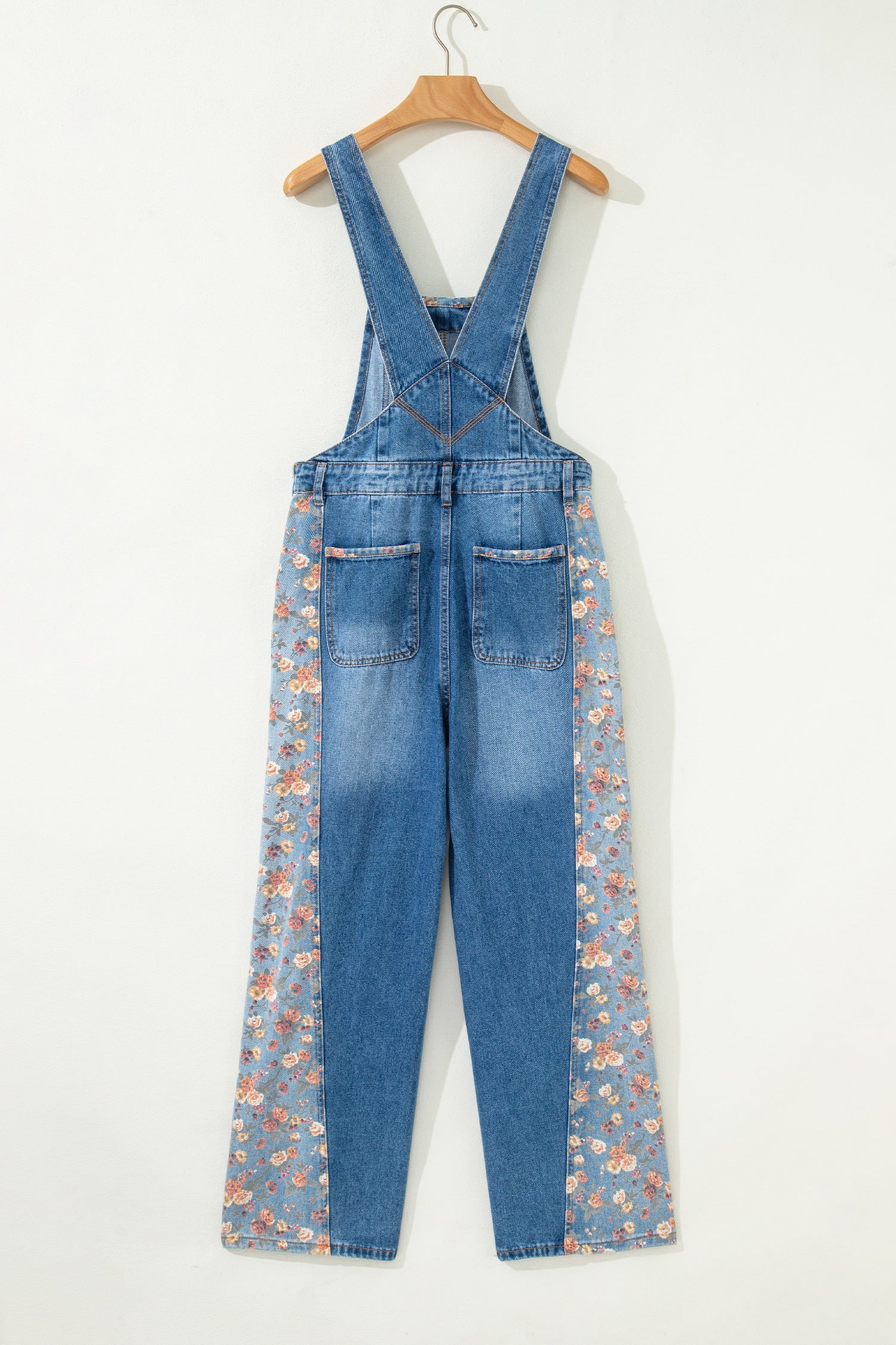 Floral Patchwork Bib Wide Leg Denim Overalls