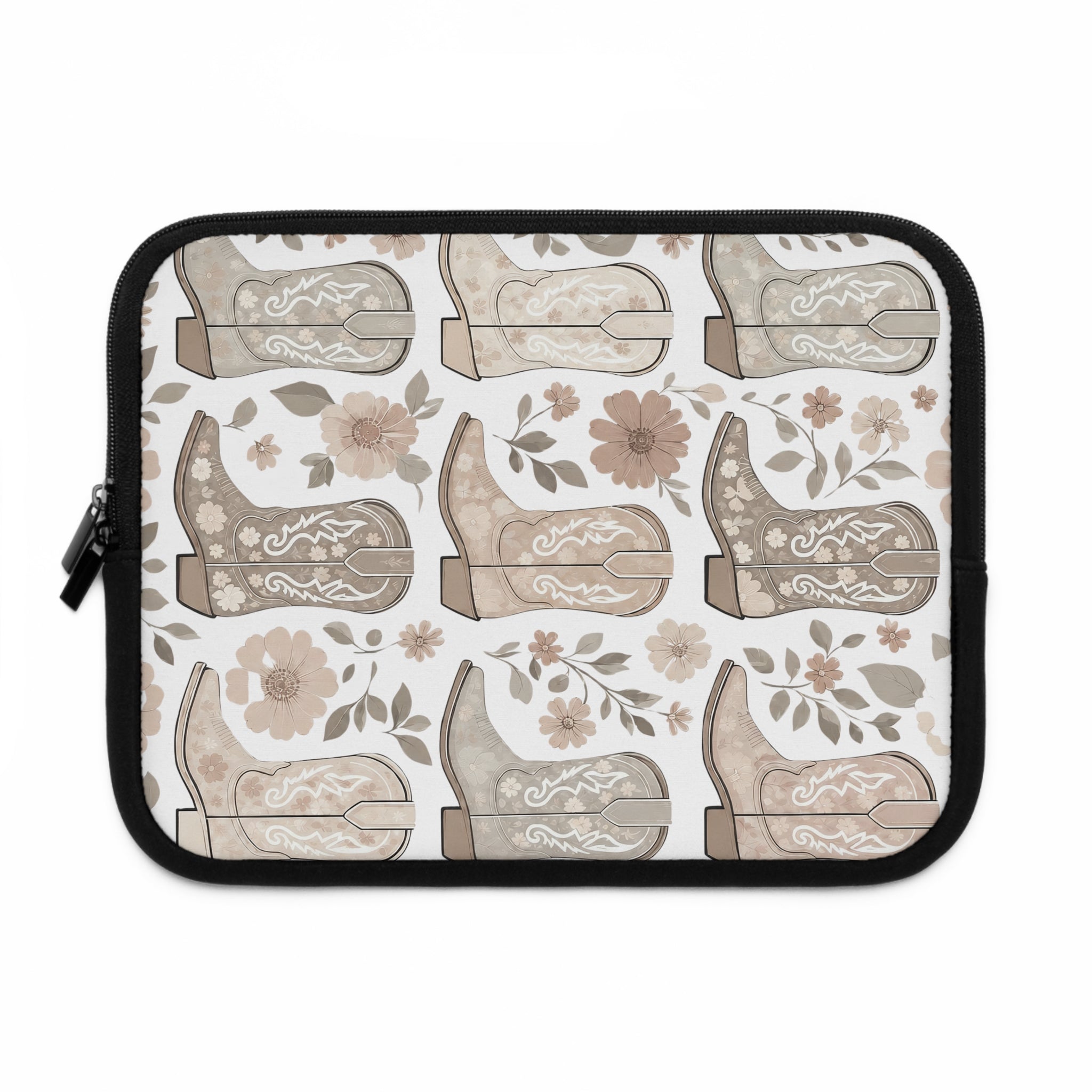 Neutral Cowboy Boot Laptop Sleeve | Tan Western Floral Tech Cover