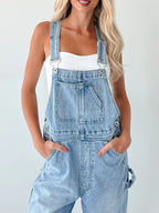 Wide Strap Relaxed Fit Light Blue Denim Overalls