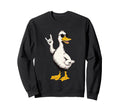 White Duck Rock Hand Sign Punk Sweatshirt - Fun Novelty Design for Adults