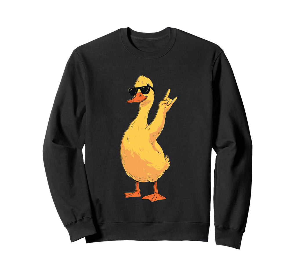 Yellow Duck Rock Hand Sign Punk Bird Sweatshirt - Graphic Print Unisex