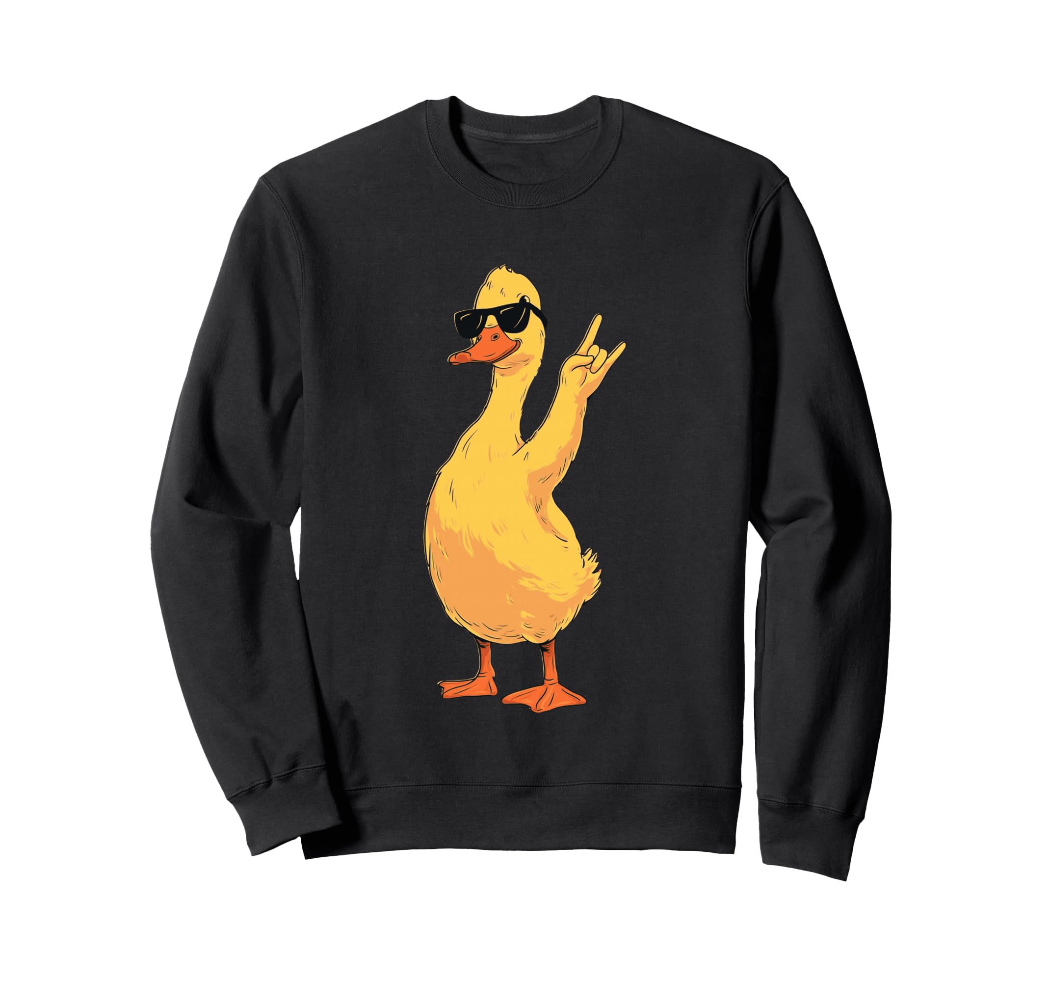 Yellow Duck Rock Hand Sign Punk Bird Sweatshirt - Graphic Print Unisex