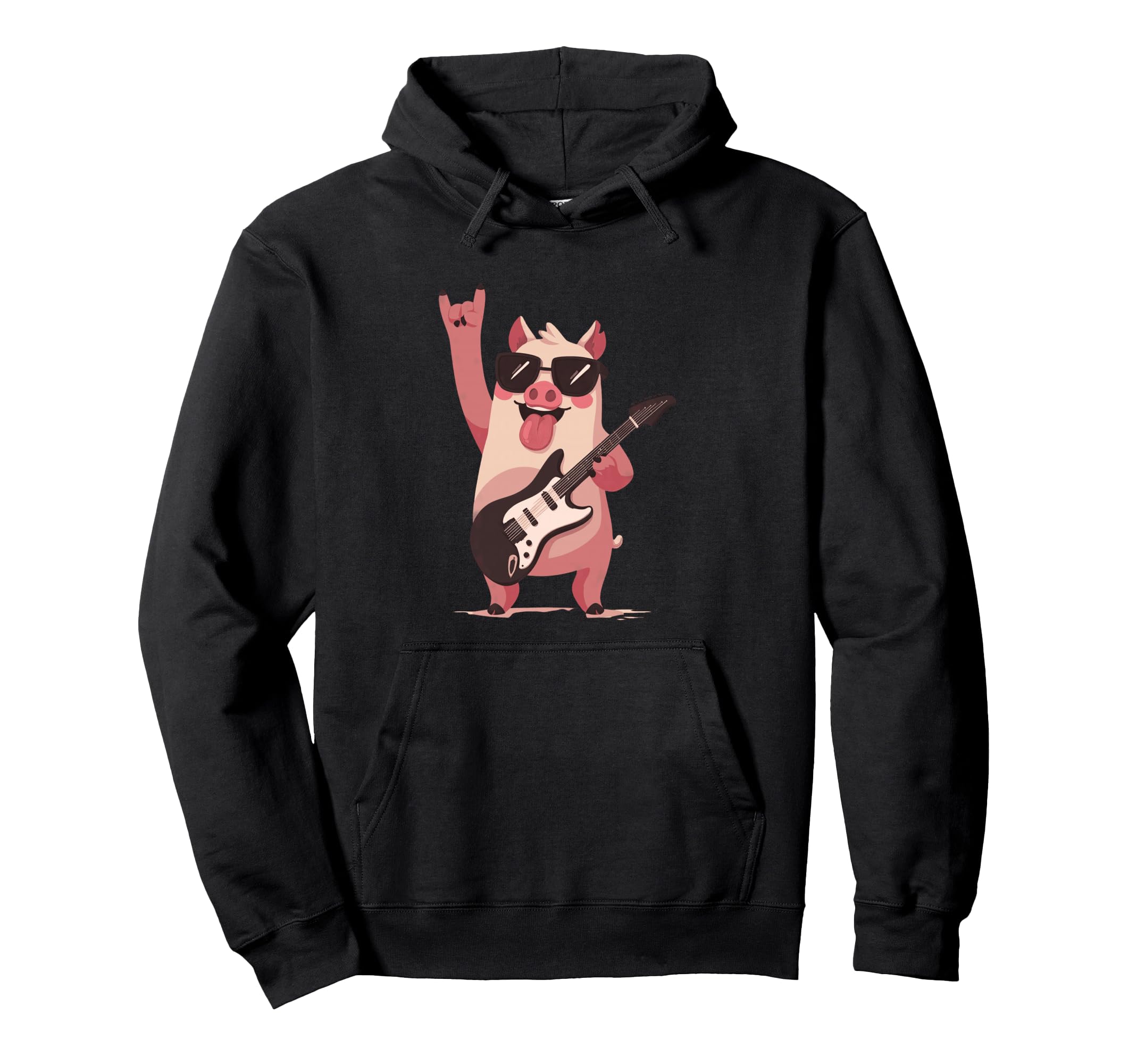 Rock Pig Funny Animal Guitar Player Hoodie - Novelty Apparel for Adults