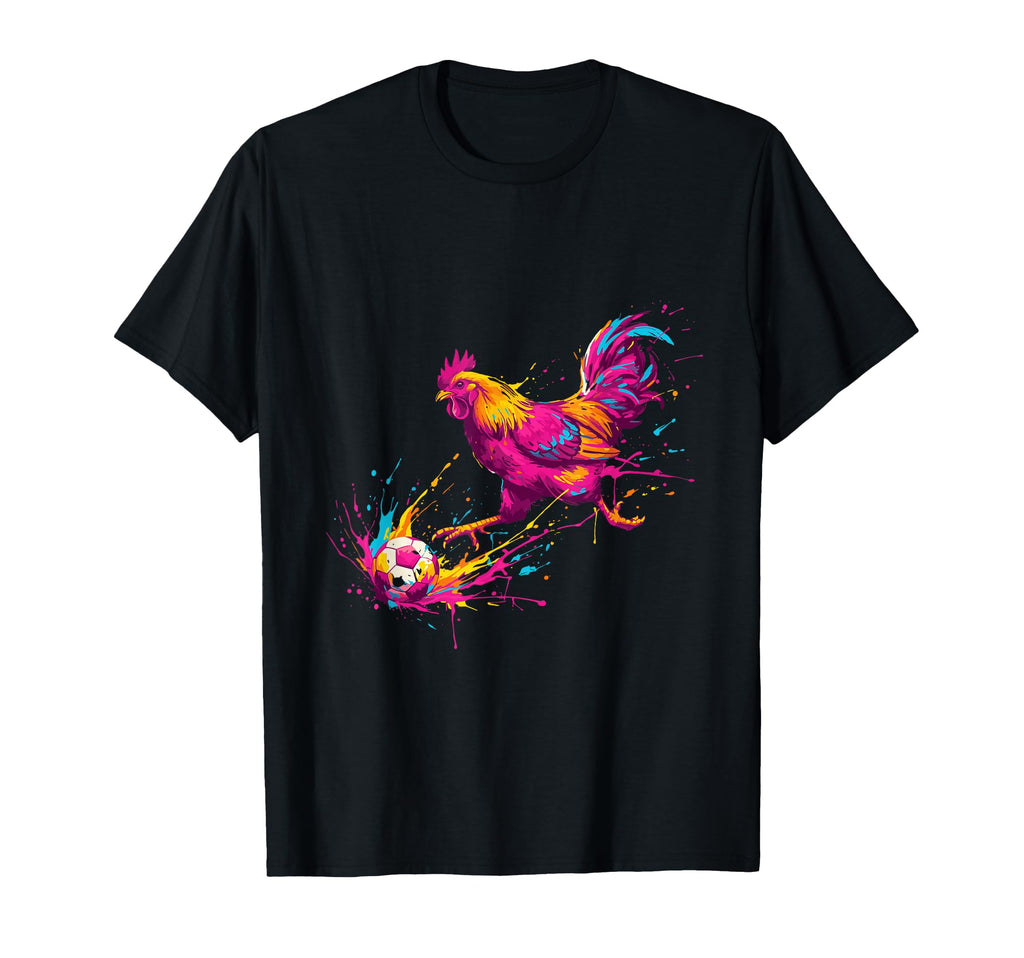 Soccer Player Chicken Art Paint T-Shirt - Unique Graphic for Adults