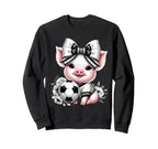 Pig Black White Soccer Coquette Bow Sweatshirt - Novelty Apparel Unisex
