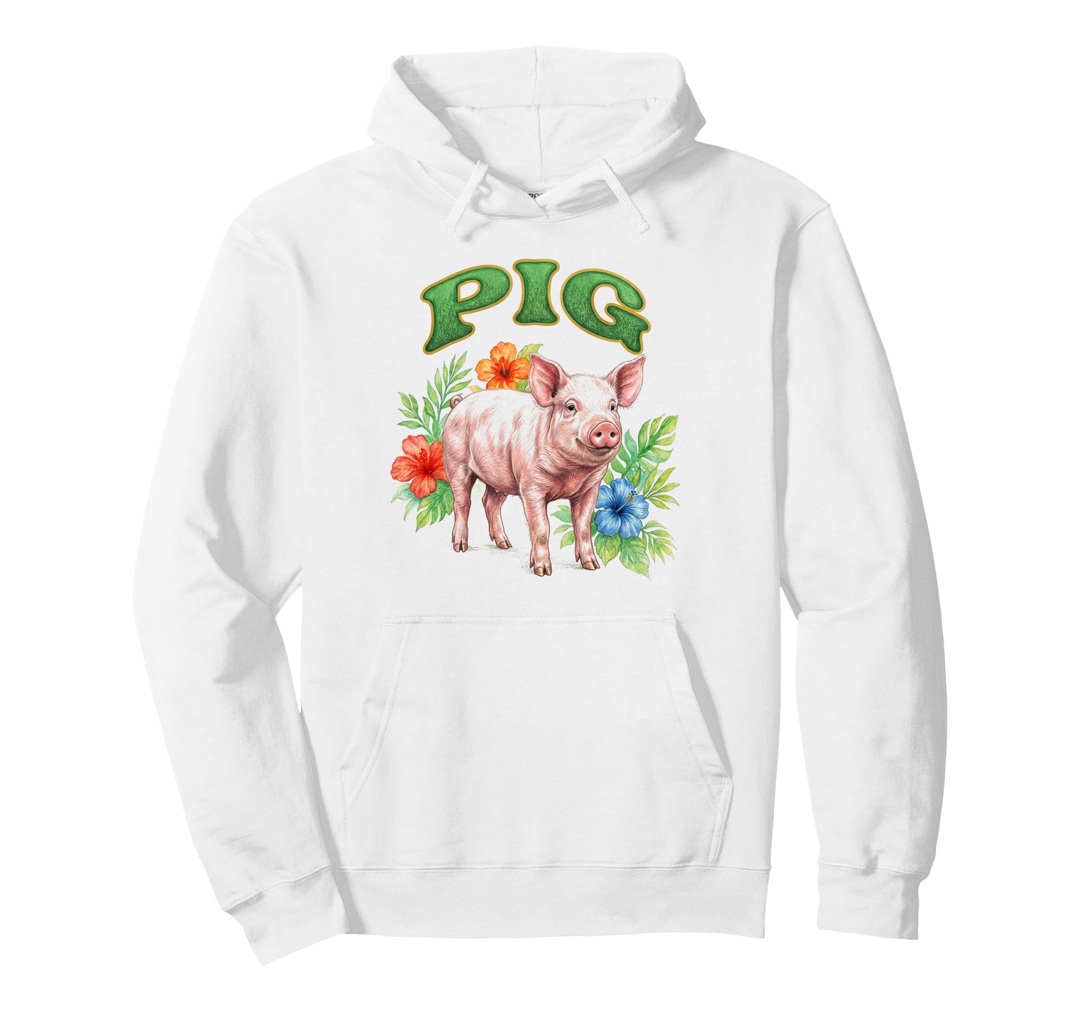 Pig Groovy Floral Pig Watercolor Boho Hoodie - Novelty Apparel for Adults