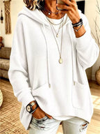 Full Size Waffle Knit Drawstring Long Sleeve Hoodie Plus Size