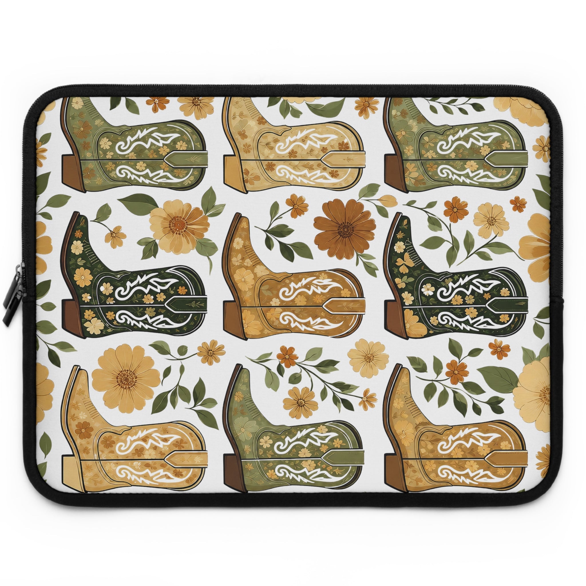 Vintage Cowboy Boot Laptop Sleeve | Golden Western Floral Tech Cover
