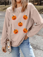 Halloween Pumpkin Drop Shoulder Sweatshirt