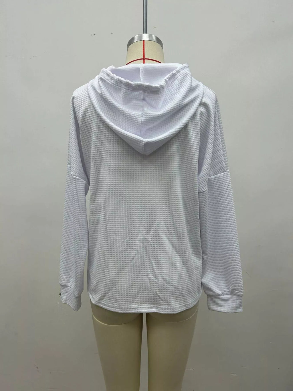 Full Size Waffle Knit Drawstring Long Sleeve Hoodie Plus Size